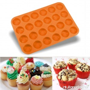 Fullfun 24 Cavity Mini Muffin Silicone Mold for Making Homemade Chocolate Peanut Butter Cup Candy Gummy Jelly and More (Orange) - B0788KM674